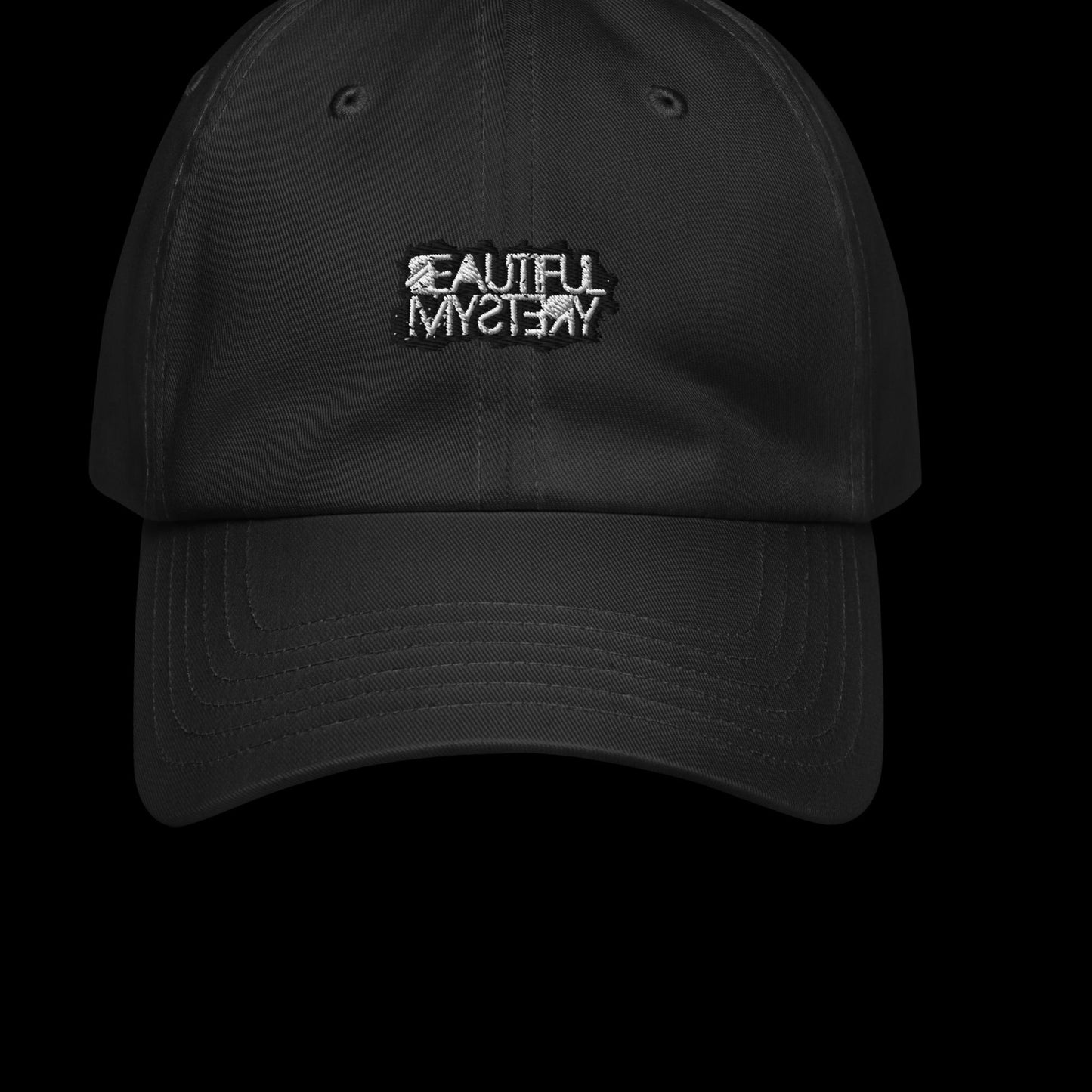 A black hat featuring the words "Evil Mystery" prominently displayed on the front.
